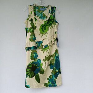 Simply Vera Wang Island Getaway Silky Ruffle Green Floral Dress‎ NWT Size XS
